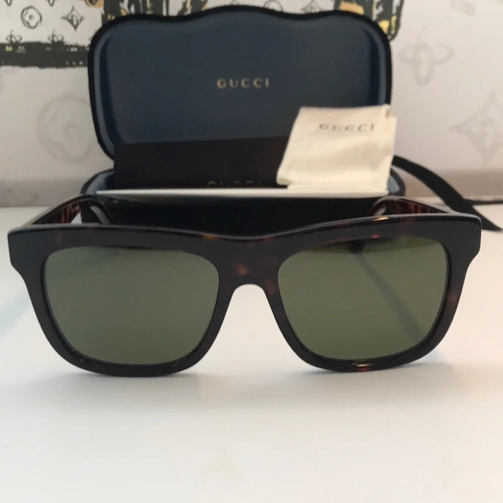 Authentic New Gucci GG0158S 002 Sunglasses – Tortoise & Green
